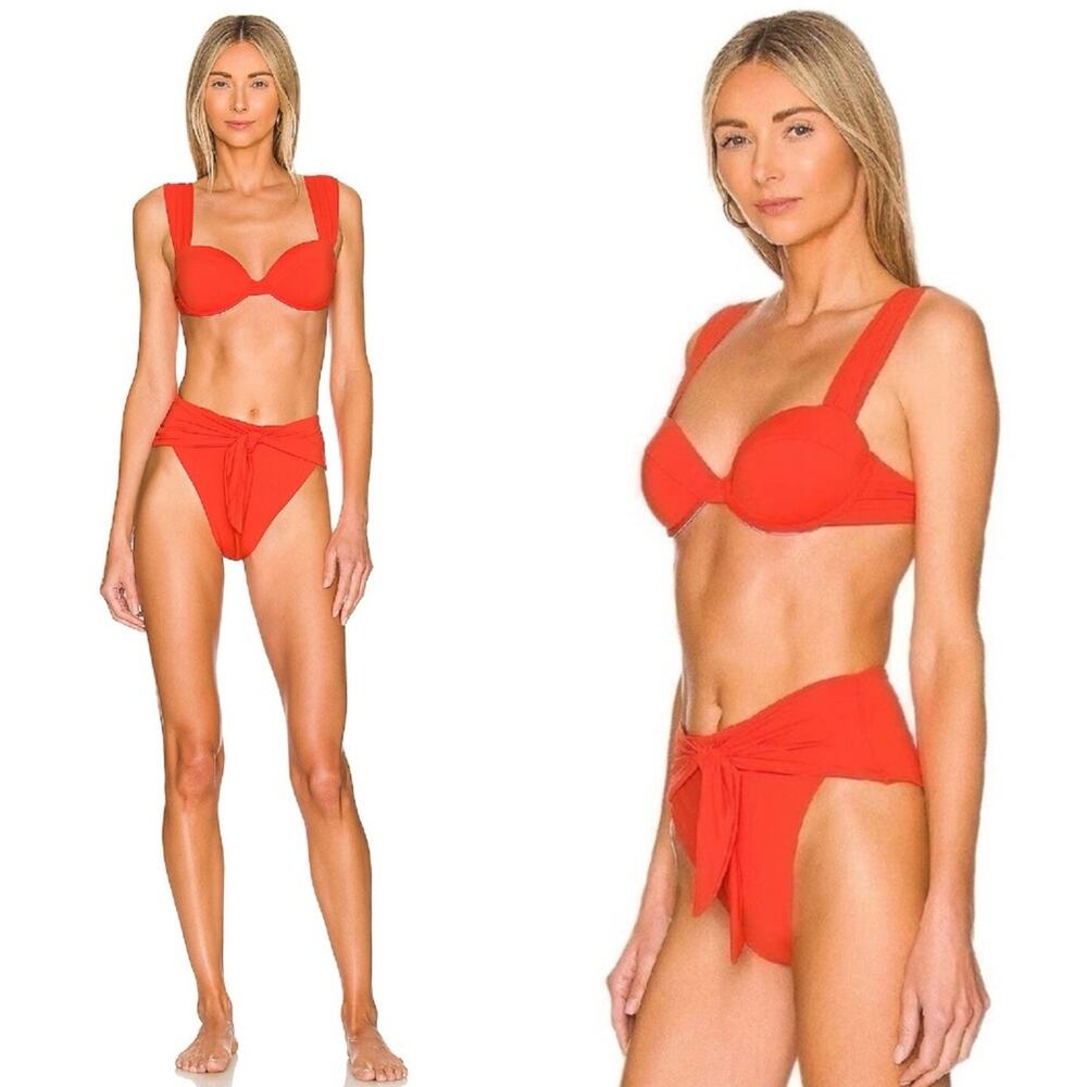 WeWoreWhat Red Underwire Bikini Set with Tie-Front Bottoms